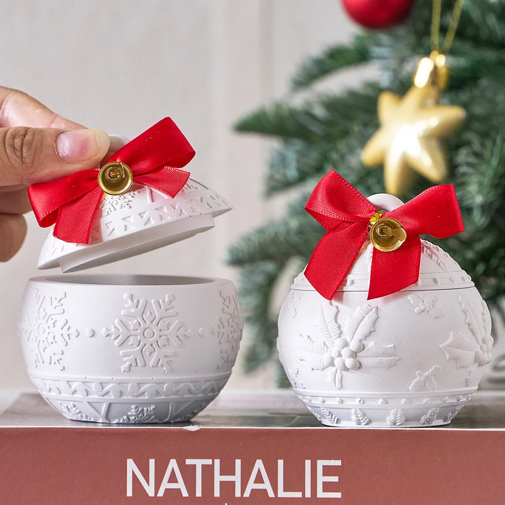 Weihnachten Relief Schnee Beere Kerze Glas Silikon Form DIY Runde Kugel Lagerung Box Formen Gips Harz Herstellung Kit Weihnachten Handwerk Deco