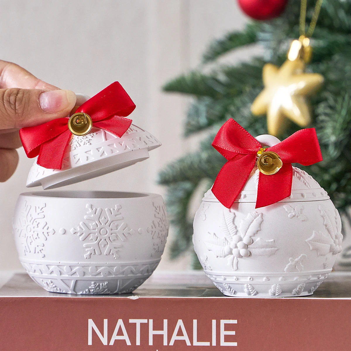 Weihnachten Relief Schnee Beere Kerze Glas Silikon Form DIY Runde Kugel Lagerung Box Formen Gips Harz Herstellung Kit Weihnachten Handwerk Deco