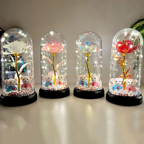 1 Stück Bunte Leuchtende Rosenblume mit Plastikhülle, Geschenk für Frauen, Perfektes Geschenk für Valentinstag, Weihnachten, Neujahr, Muttertag