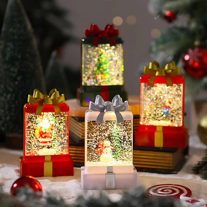 Weihnachtsdekorationen, leuchtende Kristalllichter, Ornamente, neue Weihnachtsmann-Nachtlichter, Weihnachtsgeschenkpakete, kleine Windlichter