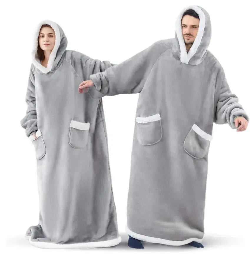 Extra lange tragbare Decken, Winter-Flanell-Kappendecke mit vollen Ärmeln, für Männer und Frauen, gemütliche, weiche Überwurf-TV-Decke für Erwachsene