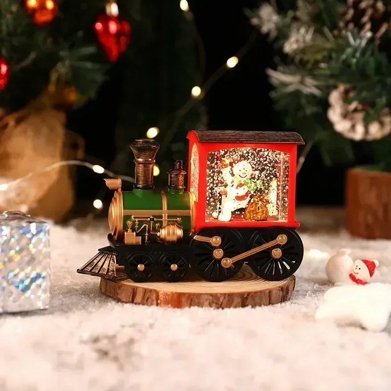 Bezaubernde Heiligabend-Spieluhr, Geschenk, wassergefüllte Weihnachtszug-Ornamente mit LED-Leuchten, Weihnachtsdekoration, Kristallkugel