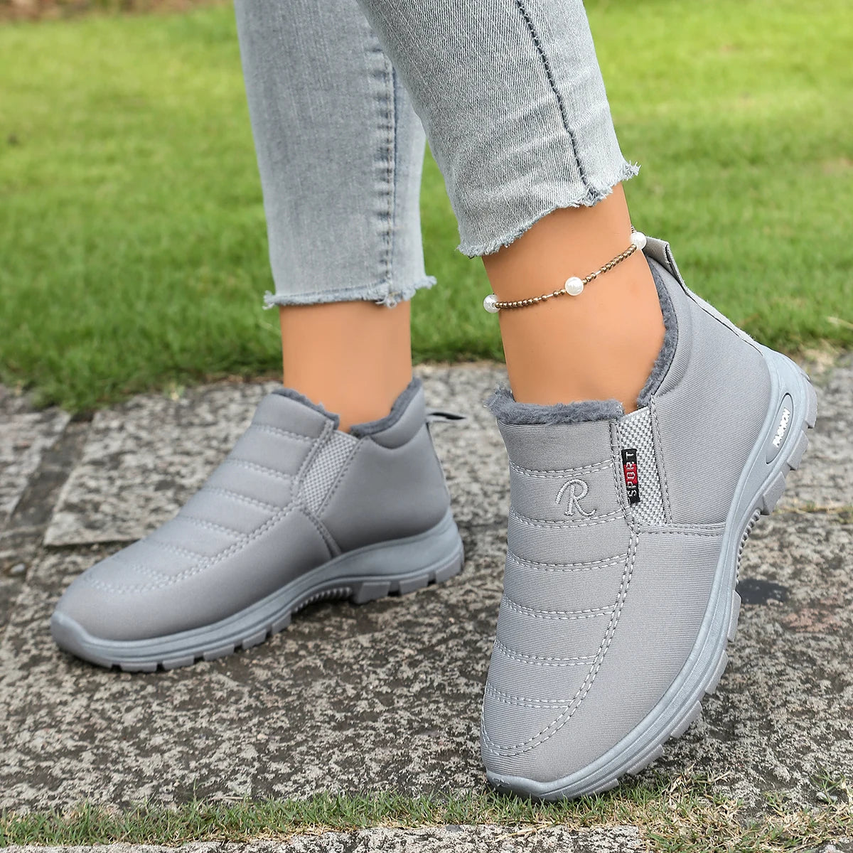 Damenschuhe, Winter-Baumwollschuhe mit Fleece und verdicktem Mittelhohem Schaft, Warme und Lässige Schneestiefel