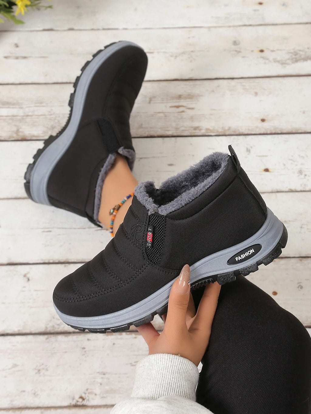 Damenschuhe, Winter-Baumwollschuhe mit Fleece und verdicktem Mittelhohem Schaft, Warme und Lässige Schneestiefel