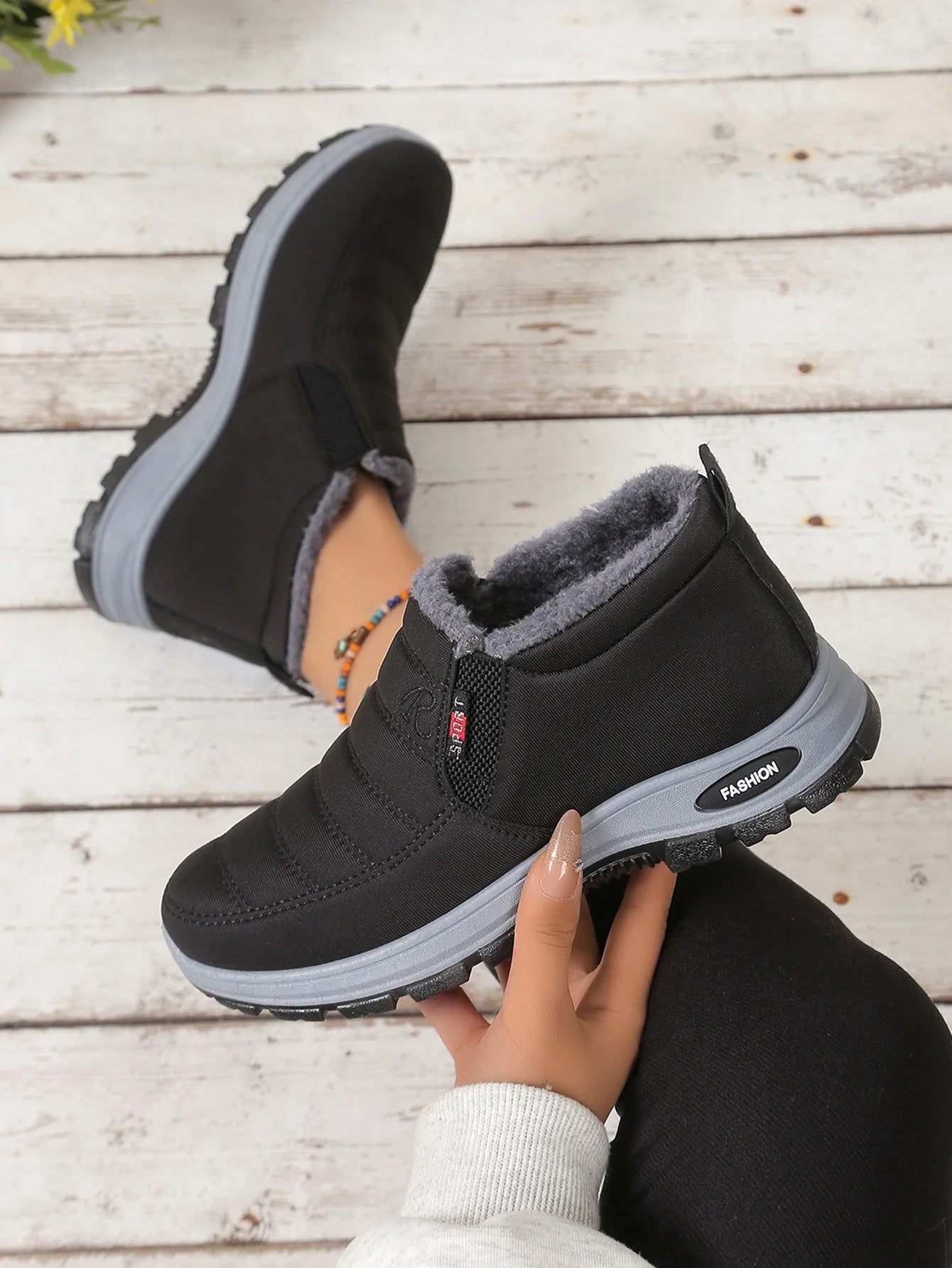 Damenschuhe, Winter-Baumwollschuhe mit Fleece und verdicktem Mittelhohem Schaft, Warme und Lässige Schneestiefel