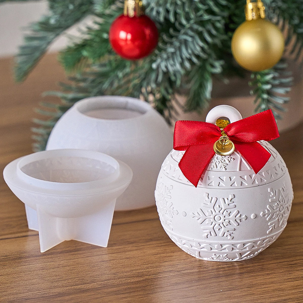 Weihnachten Relief Schnee Beere Kerze Glas Silikon Form DIY Runde Kugel Lagerung Box Formen Gips Harz Herstellung Kit Weihnachten Handwerk Deco