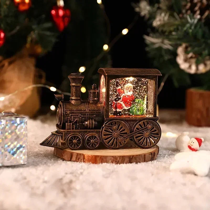 Bezaubernde Heiligabend-Spieluhr, Geschenk, wassergefüllte Weihnachtszug-Ornamente mit LED-Leuchten, Weihnachtsdekoration, Kristallkugel