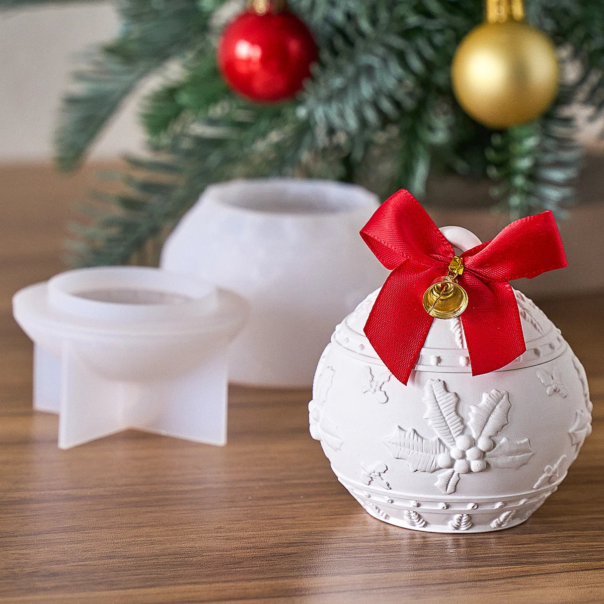 Weihnachten Relief Schnee Beere Kerze Glas Silikon Form DIY Runde Kugel Lagerung Box Formen Gips Harz Herstellung Kit Weihnachten Handwerk Deco
