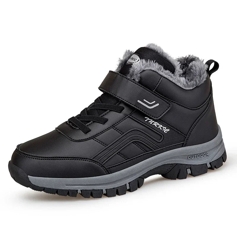 Winterstiefel für Herren, neue wasserdichte PU-Leder-warme Schnee-Stiefeletten für den Außenbereich, warmer Plüsch, rutschfeste Arbeits-High-Top-Freizeitschuhe