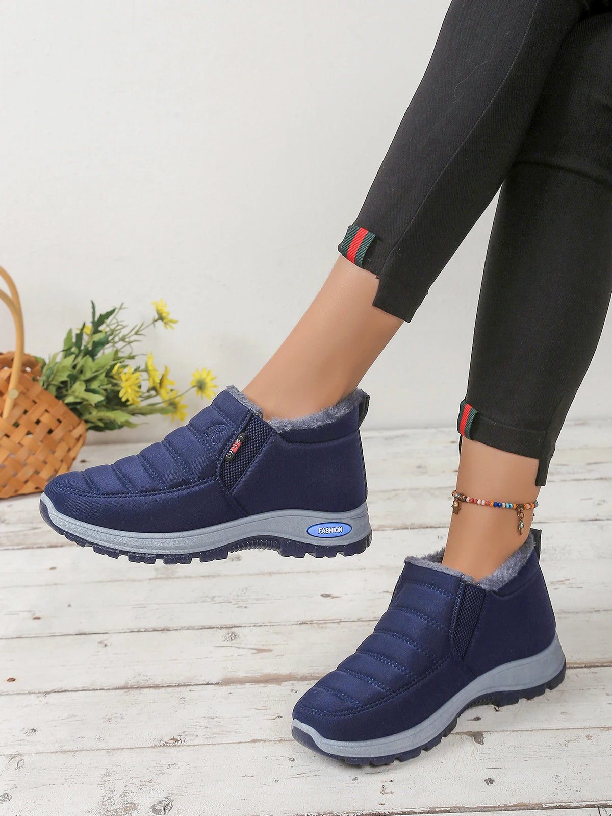 Damenschuhe, Winter-Baumwollschuhe mit Fleece und verdicktem Mittelhohem Schaft, Warme und Lässige Schneestiefel