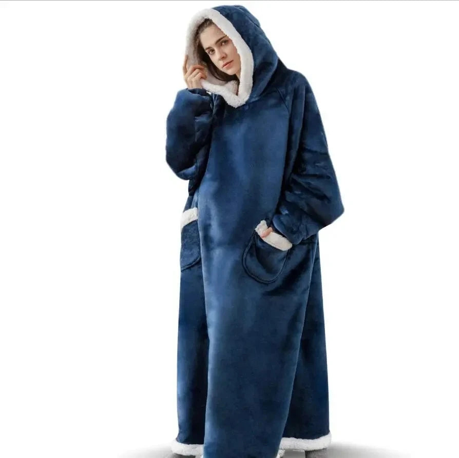 Extra lange tragbare Decken, Winter-Flanell-Kappendecke mit vollen Ärmeln, für Männer und Frauen, gemütliche, weiche Überwurf-TV-Decke für Erwachsene