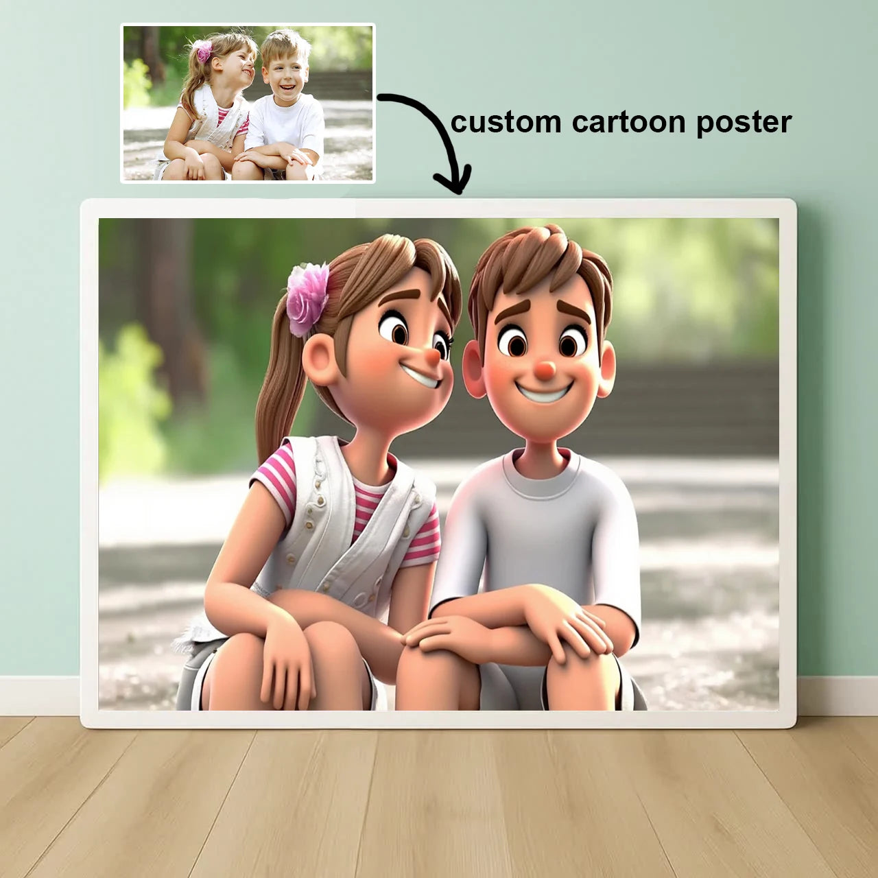 Benutzerdefiniertes Porträt im Cartoon-Stil aus dem Foto, personalisiertes Cartoon-Weihnachtsgeschenk für Paare, Familien, Kinder – einzigartiges Wandkunst-Poster