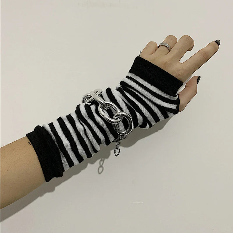 Winter Warme Lange Ärmel Handschuhe für Mann Frauen Fingerlose Streifen Hip-Hop Gestrickte Ellenbogen Fäustlinge Elastische Outdoor Wärmer Arm