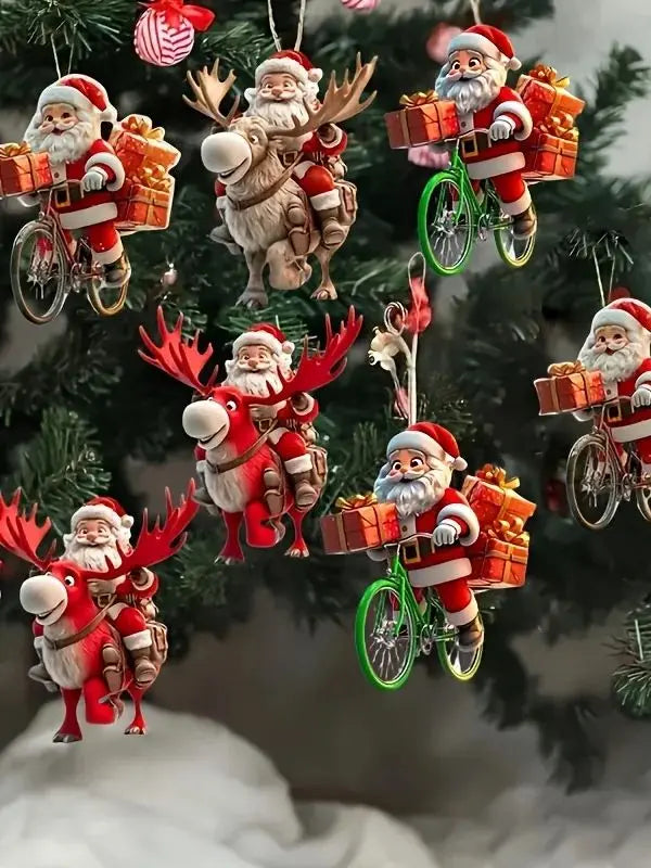 12-teiliges Weihnachtsmann-Holzanhänger-Set – Perfekt für Weihnachtsbäume und festliche Heimdekorationen, 2D flache Weihnachtsmann-Geschenklieferanten-Figuren