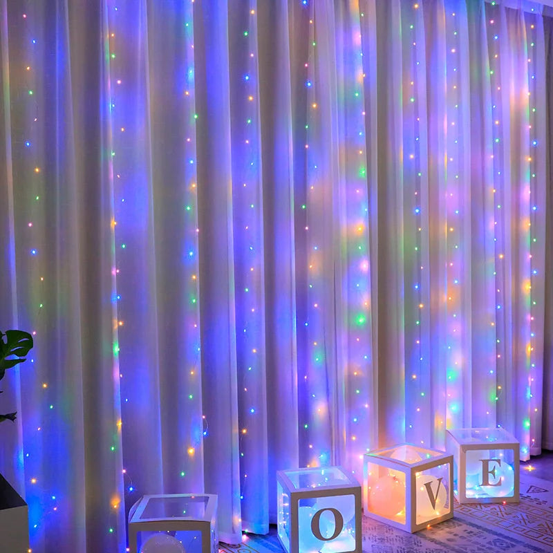 Weihnachtsbeleuchtung, LED-Feen-Lichterkette, Vorhang, Lichter, 8-Modus, Fernbedienung, USB, Girlande, Weihnachtsdekoration für Zuhause, Urlaub, Neujahr, Lampe