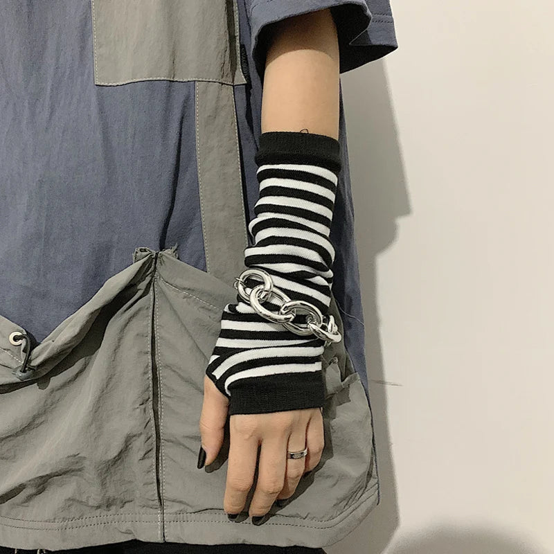 Winter Warme Lange Ärmel Handschuhe für Mann Frauen Fingerlose Streifen Hip-Hop Gestrickte Ellenbogen Fäustlinge Elastische Outdoor Wärmer Arm