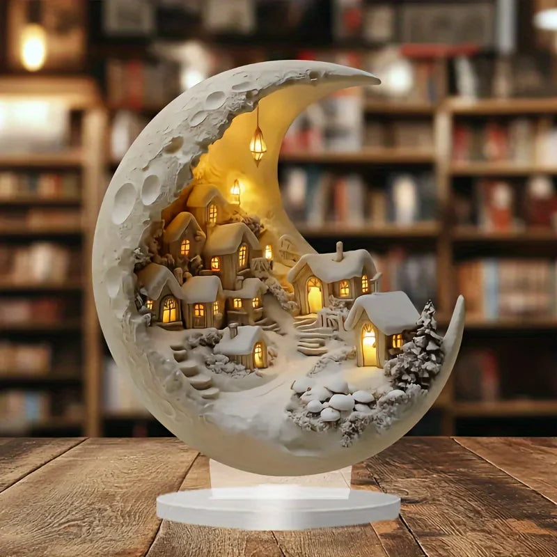 Weihnachtsbaum Tischdekoration Mondhaus DIY 2D Dekoration Acryl Frohe Weihnachten Schilder Plakette 2027 Neujahrsparty Geschenke