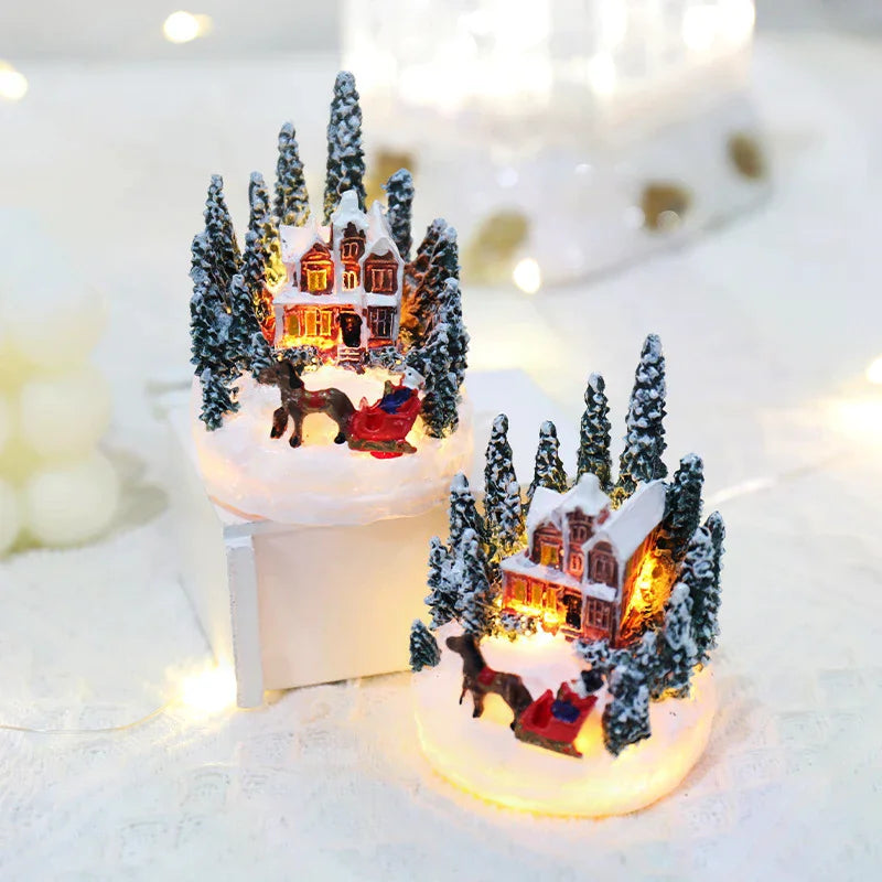 Weihnachten LED Licht Ornamente Santa Castle Schnee Haus Leuchtende Handwerk 2024 Neue Jahr Kind Geschenk Weihnachten Party Home Decor