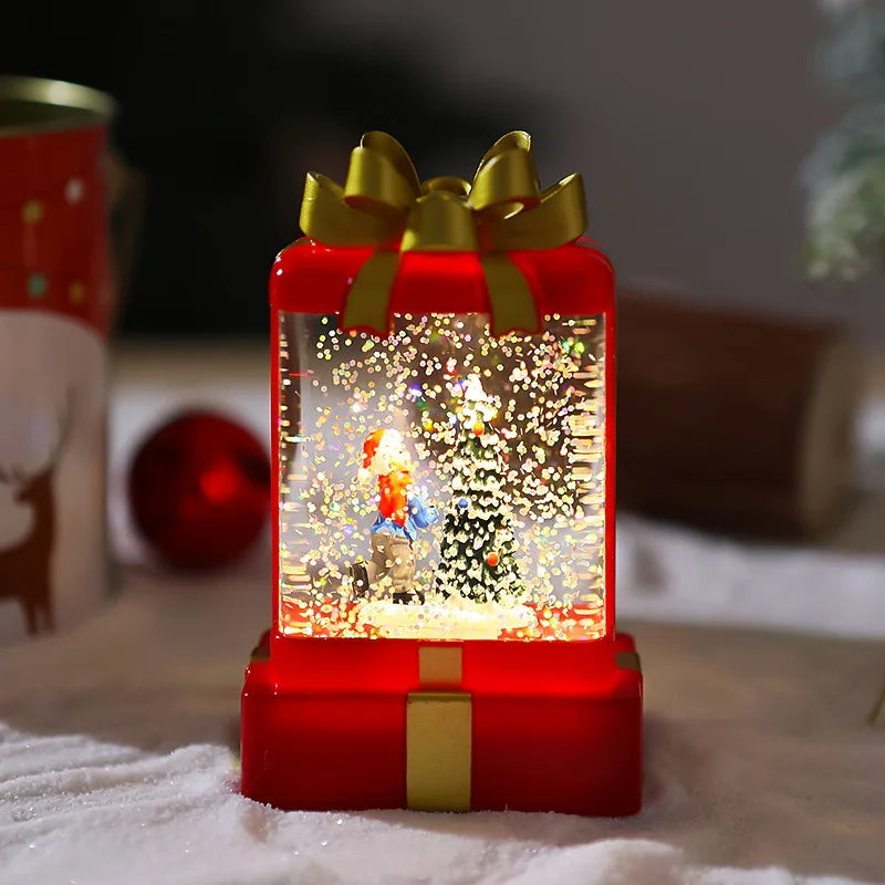 Weihnachtsdekorationen, leuchtende Kristalllichter, Ornamente, neue Weihnachtsmann-Nachtlichter, Weihnachtsgeschenkpakete, kleine Windlichter