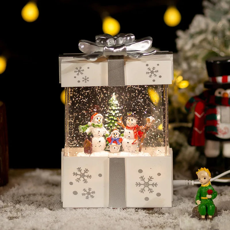 Weihnachten Musik Geschenk Box Home Dekoration Popcorn Szene Dorf Rotierenden Santa Statue Weihnachten Desktop Decor Weihnachten Kind Kind Geschenk