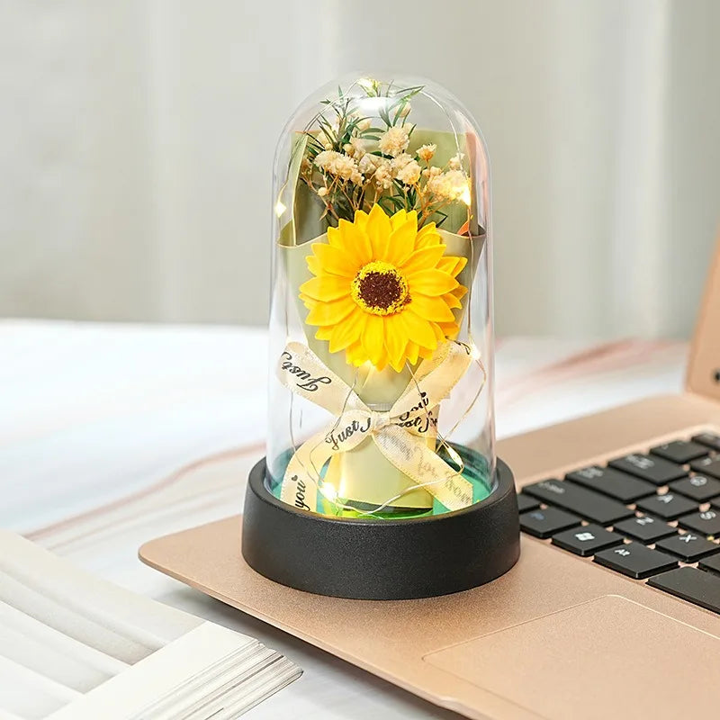 Ewiger Rosen-LED-Glaskuppel-Blumenstrauß, romantisch beleuchtete Verzierung, perfektes Valentinstag, Weihnachten, Heimdekoration, romantisches Geschenk