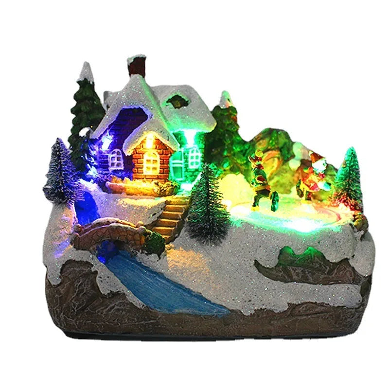 Weihnachten Schneehäuse Glow Craft Schneemann Garten Ornament mit Musik Home Decora Land Harz Ornament Roman Weihnachten Kind Geschenk