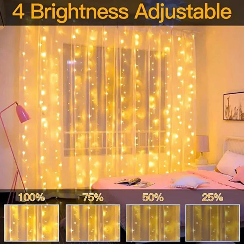 Weihnachtsbeleuchtung, LED-Feen-Lichterkette, Vorhang, Lichter, 8-Modus, Fernbedienung, USB, Girlande, Weihnachtsdekoration für Zuhause, Urlaub, Neujahr, Lampe