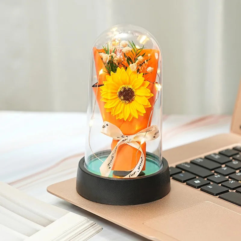Ewiger Rosen-LED-Glaskuppel-Blumenstrauß, romantisch beleuchtete Verzierung, perfektes Valentinstag, Weihnachten, Heimdekoration, romantisches Geschenk