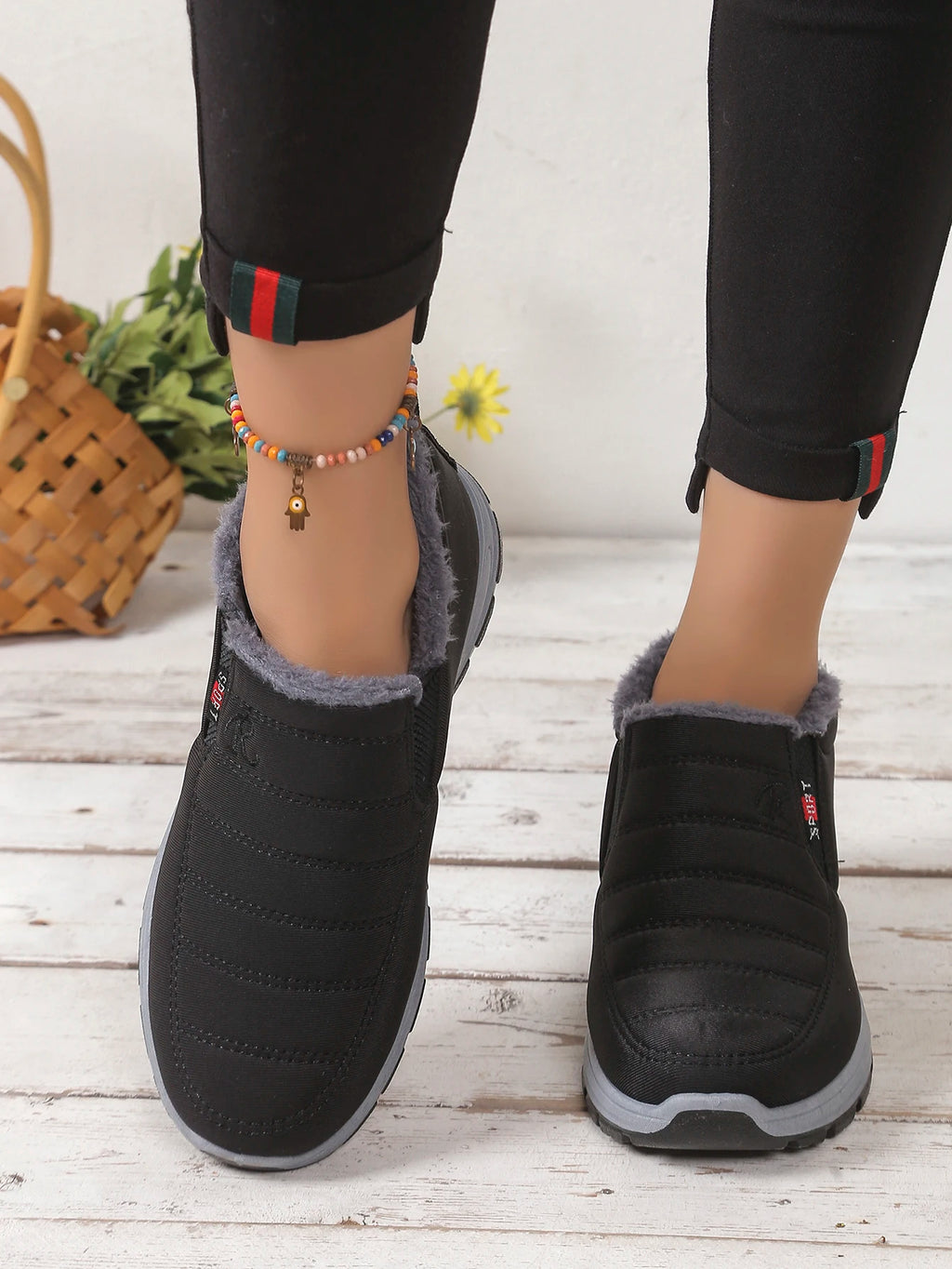 Damenschuhe, Winter-Baumwollschuhe mit Fleece und verdicktem Mittelhohem Schaft, Warme und Lässige Schneestiefel