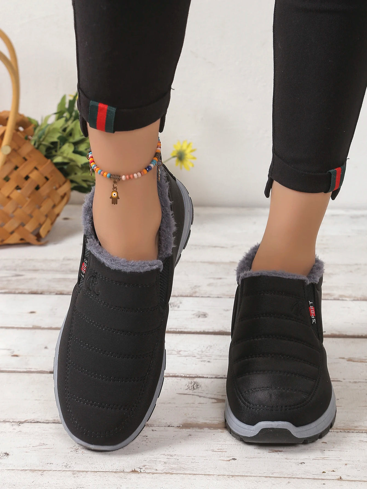 Damenschuhe, Winter-Baumwollschuhe mit Fleece und verdicktem Mittelhohem Schaft, Warme und Lässige Schneestiefel