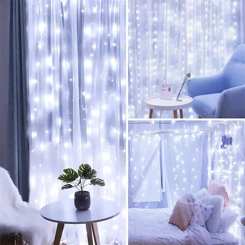 Weihnachtsbeleuchtung, LED-Feen-Lichterkette, Vorhang, Lichter, 8-Modus, Fernbedienung, USB, Girlande, Weihnachtsdekoration für Zuhause, Urlaub, Neujahr, Lampe