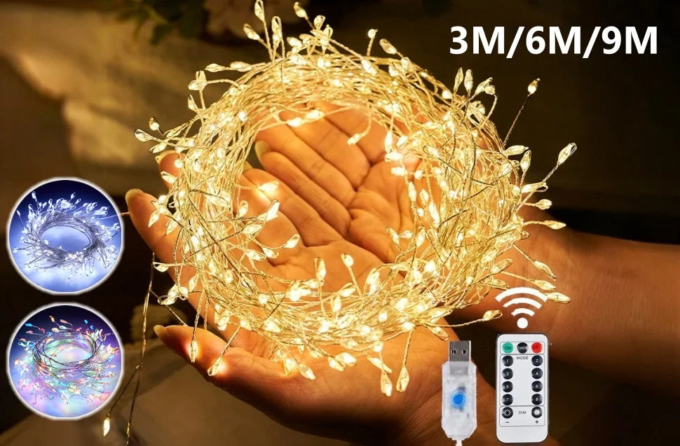 Weihnachtsbeleuchtung, LED-Feen-Lichterkette, Vorhang, Lichter, 8-Modus, Fernbedienung, USB, Girlande, Weihnachtsdekoration für Zuhause, Urlaub, Neujahr, Lampe