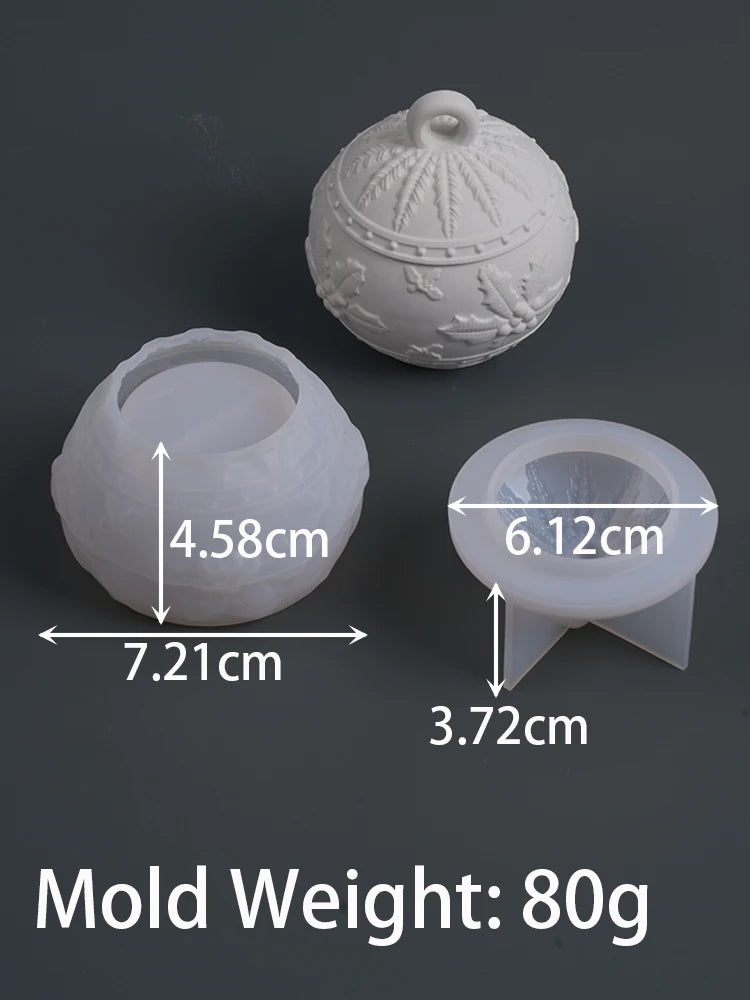 Weihnachten Relief Schnee Beere Kerze Glas Silikon Form DIY Runde Kugel Lagerung Box Formen Gips Harz Herstellung Kit Weihnachten Handwerk Deco