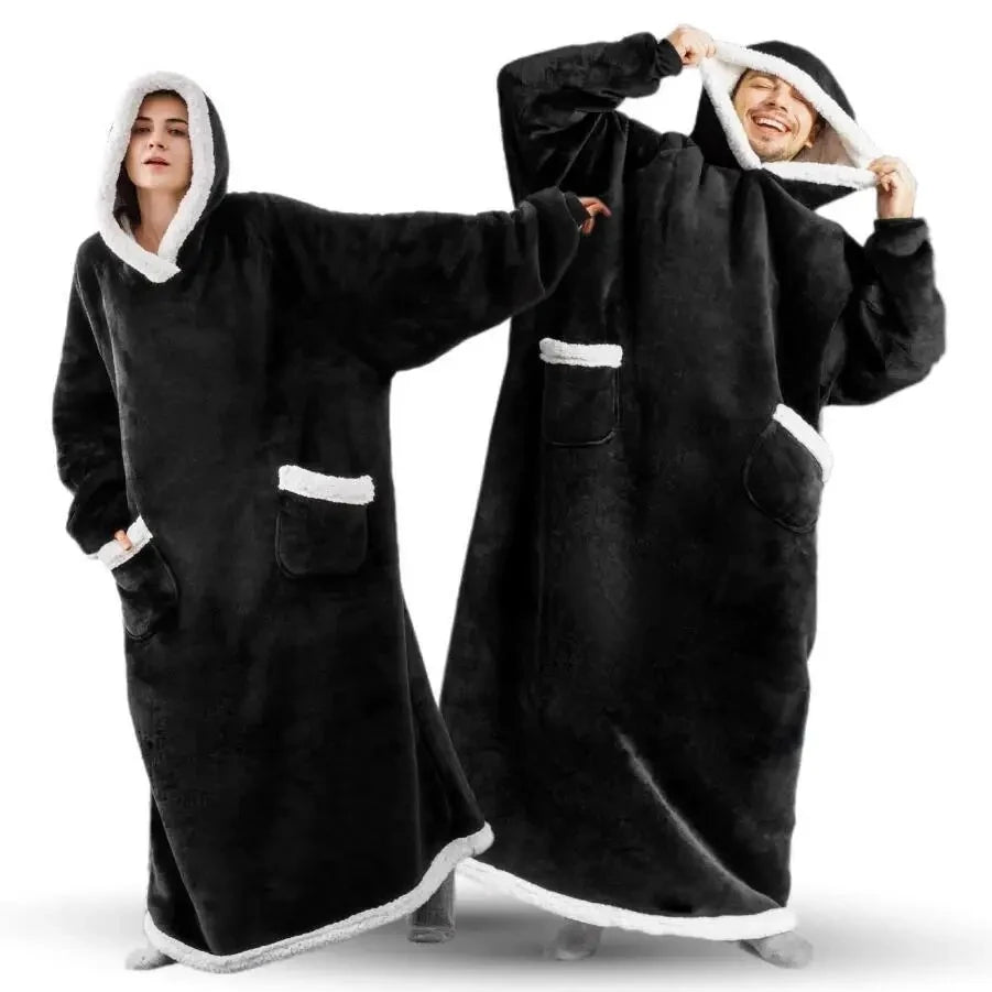 Extra lange tragbare Decken, Winter-Flanell-Kappendecke mit vollen Ärmeln, für Männer und Frauen, gemütliche, weiche Überwurf-TV-Decke für Erwachsene
