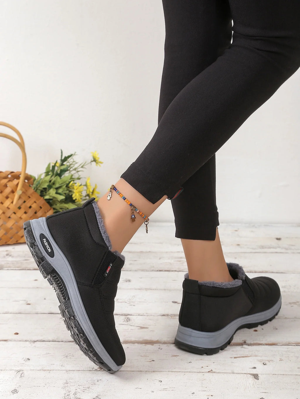 Damenschuhe, Winter-Baumwollschuhe mit Fleece und verdicktem Mittelhohem Schaft, Warme und Lässige Schneestiefel