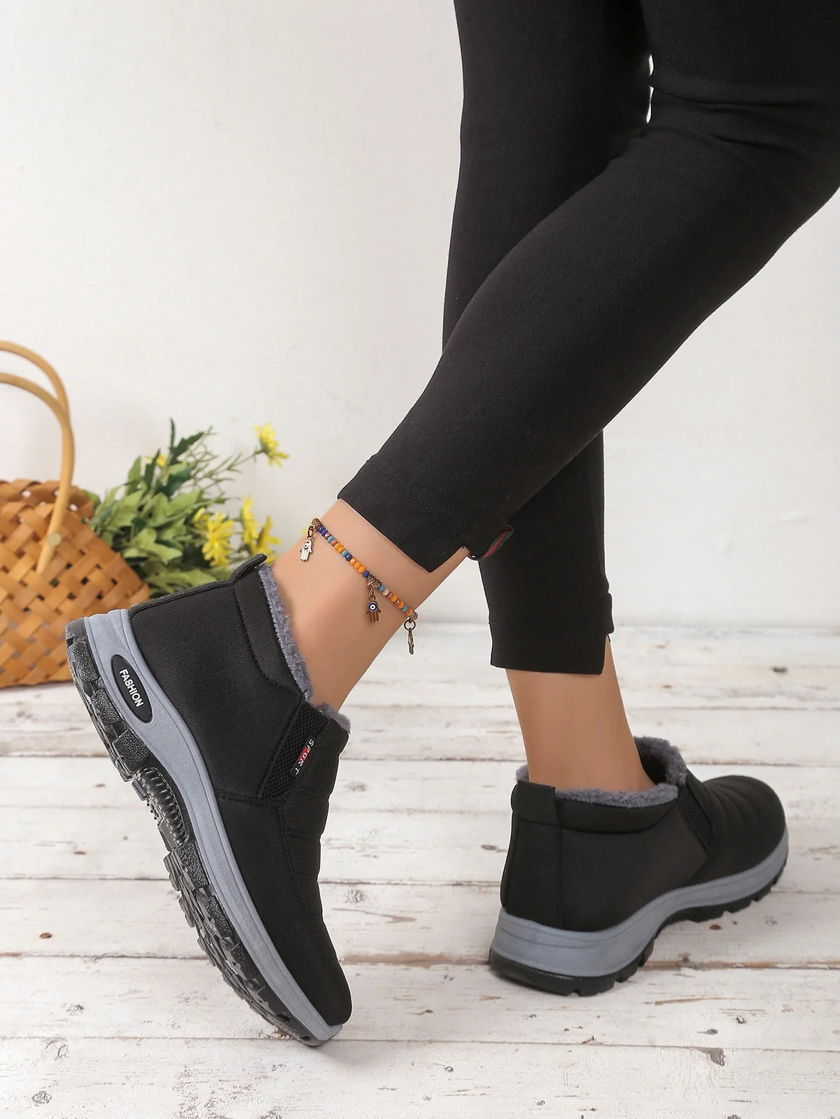 Damenschuhe, Winter-Baumwollschuhe mit Fleece und verdicktem Mittelhohem Schaft, Warme und Lässige Schneestiefel