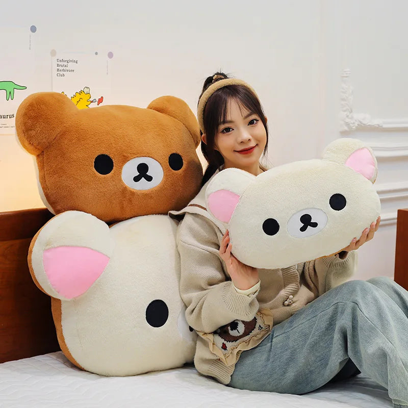 Niedliches Rilakkuma-Plüschkissen mit großem Kopf, große Größe, weiches Stofftierkissen, Schlafzimmer-Sofa-Dekoration, Unisex-Geburtstagsgeschenk für Erwachsene