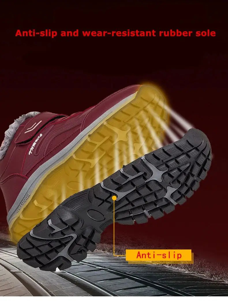 Winterstiefel für Herren, neue wasserdichte PU-Leder-warme Schnee-Stiefeletten für den Außenbereich, warmer Plüsch, rutschfeste Arbeits-High-Top-Freizeitschuhe