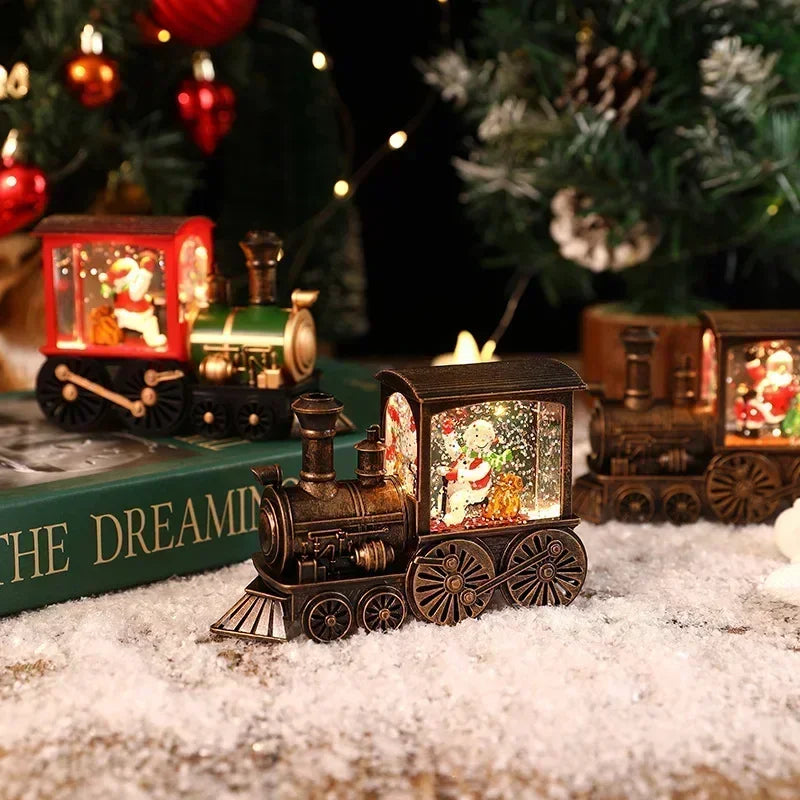Bezaubernde Heiligabend-Spieluhr, Geschenk, wassergefüllte Weihnachtszug-Ornamente mit LED-Leuchten, Weihnachtsdekoration, Kristallkugel