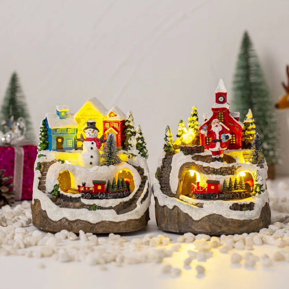 Weihnachten Schneehäuse Glow Craft Schneemann Garten Ornament mit Musik Home Decora Land Harz Ornament Roman Weihnachten Kind Geschenk