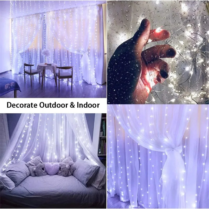 Weihnachtsbeleuchtung, LED-Feen-Lichterkette, Vorhang, Lichter, 8-Modus, Fernbedienung, USB, Girlande, Weihnachtsdekoration für Zuhause, Urlaub, Neujahr, Lampe