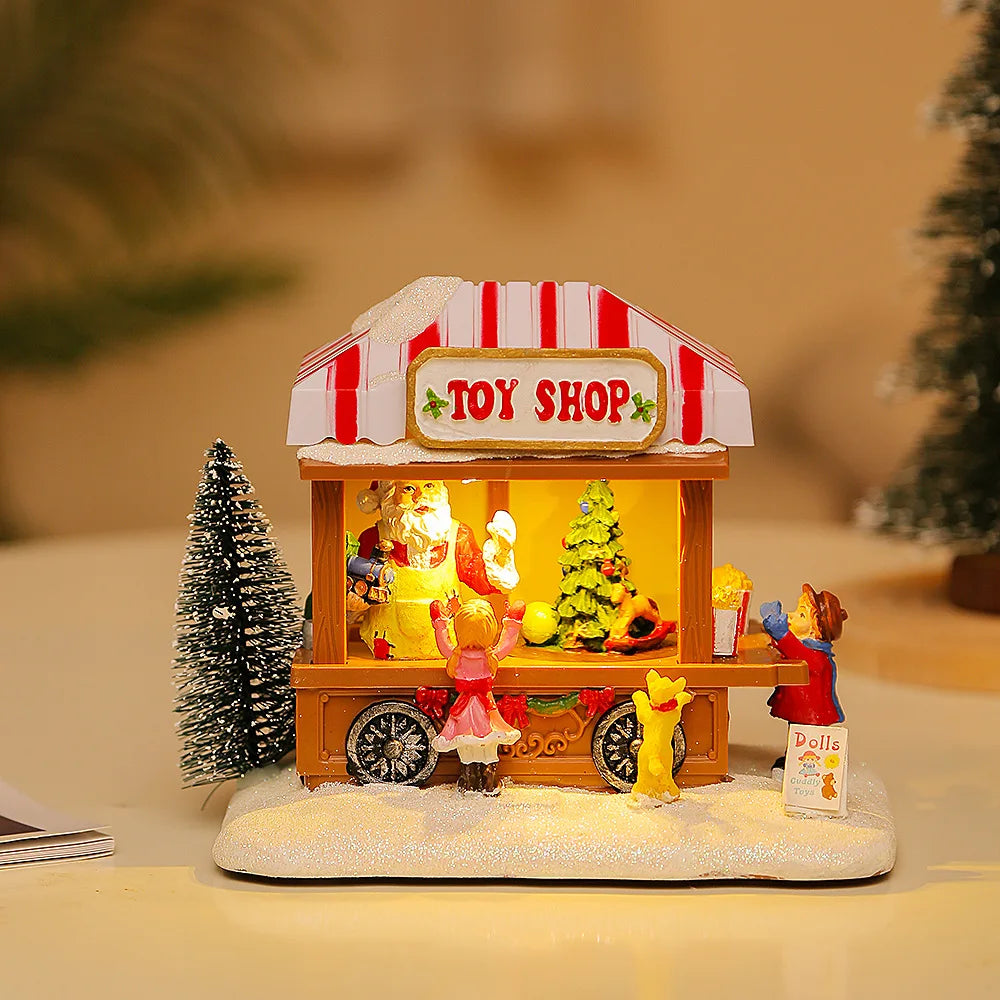 Weihnachten Musik Geschenk Box Home Dekoration Popcorn Szene Dorf Rotierenden Santa Statue Weihnachten Desktop Decor Weihnachten Kind Kind Geschenk