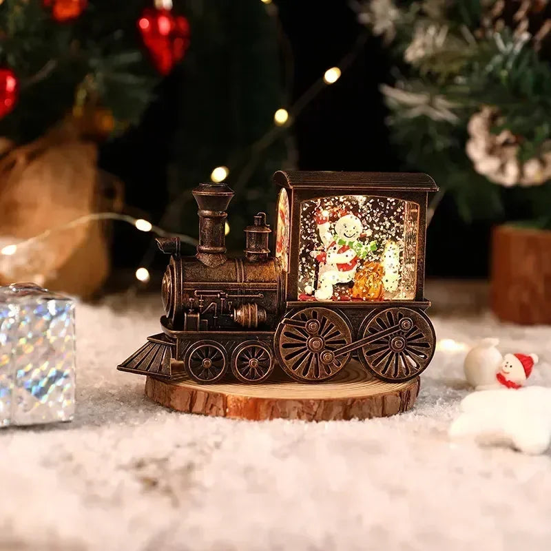 Bezaubernde Heiligabend-Spieluhr, Geschenk, wassergefüllte Weihnachtszug-Ornamente mit LED-Leuchten, Weihnachtsdekoration, Kristallkugel