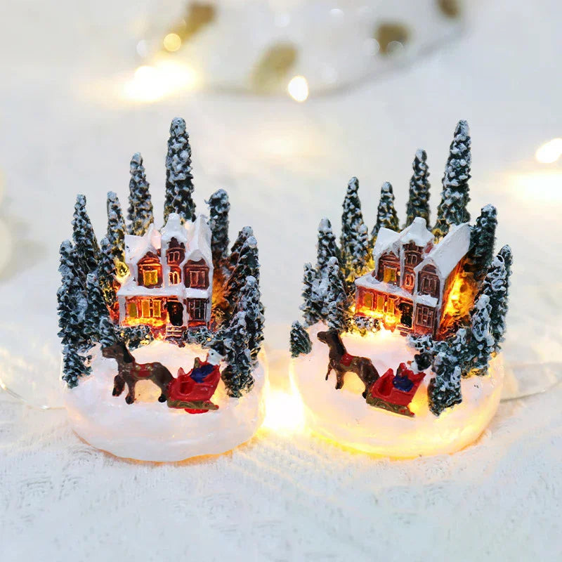 Weihnachten LED Licht Ornamente Santa Castle Schnee Haus Leuchtende Handwerk 2024 Neue Jahr Kind Geschenk Weihnachten Party Home Decor