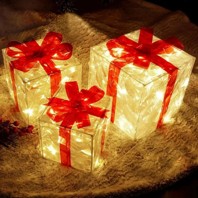 2026 Weihnachts-Leuchtgeschenkbox-Dekoration mit Schleife, Beleuchtungsbox für Außenbereich, Weihnachts- und Neujahrsdekoration für Haus und Garten