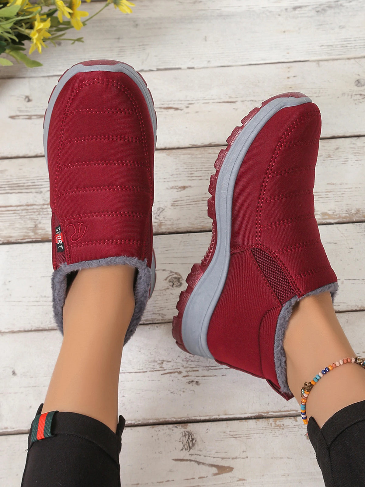 Damenschuhe, Winter-Baumwollschuhe mit Fleece und verdicktem Mittelhohem Schaft, Warme und Lässige Schneestiefel