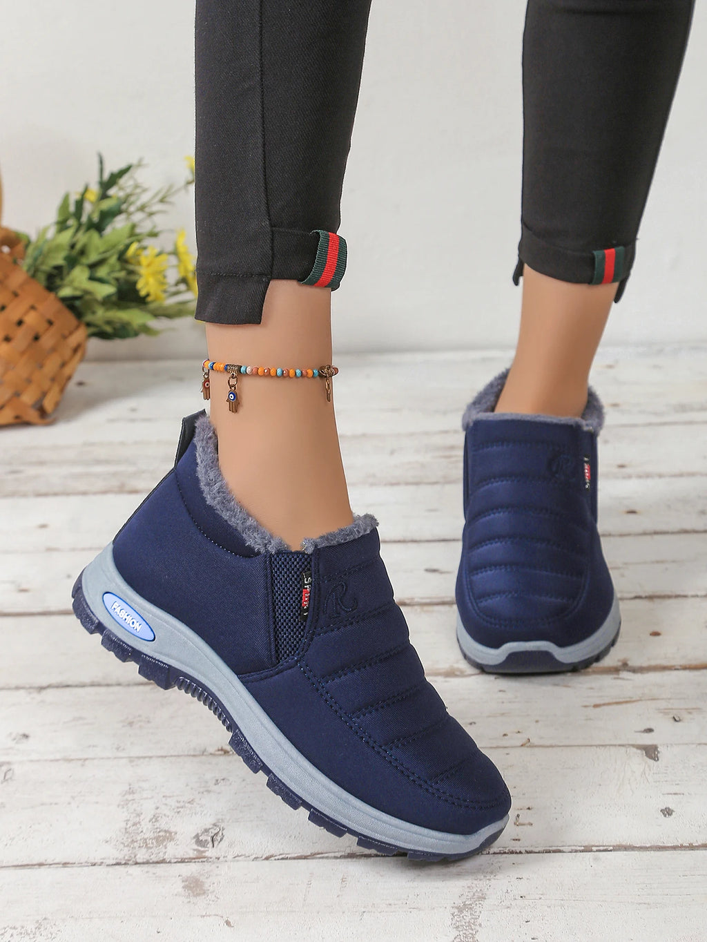 Damenschuhe, Winter-Baumwollschuhe mit Fleece und verdicktem Mittelhohem Schaft, Warme und Lässige Schneestiefel