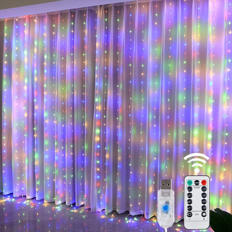 Weihnachtsbeleuchtung, LED-Feen-Lichterkette, Vorhang, Lichter, 8-Modus, Fernbedienung, USB, Girlande, Weihnachtsdekoration für Zuhause, Urlaub, Neujahr, Lampe