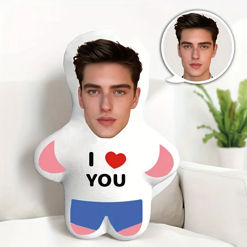 Personalisierte 'Ich Liebe Dich' Mini-Plüschpuppe mit Foto-Kissen, Perfektes Paar-Geschenk, Weiches Polyester