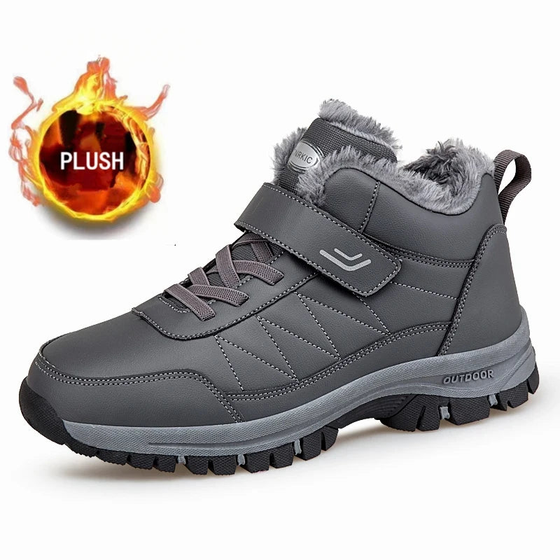 Winterstiefel für Herren, neue wasserdichte PU-Leder-warme Schnee-Stiefeletten für den Außenbereich, warmer Plüsch, rutschfeste Arbeits-High-Top-Freizeitschuhe